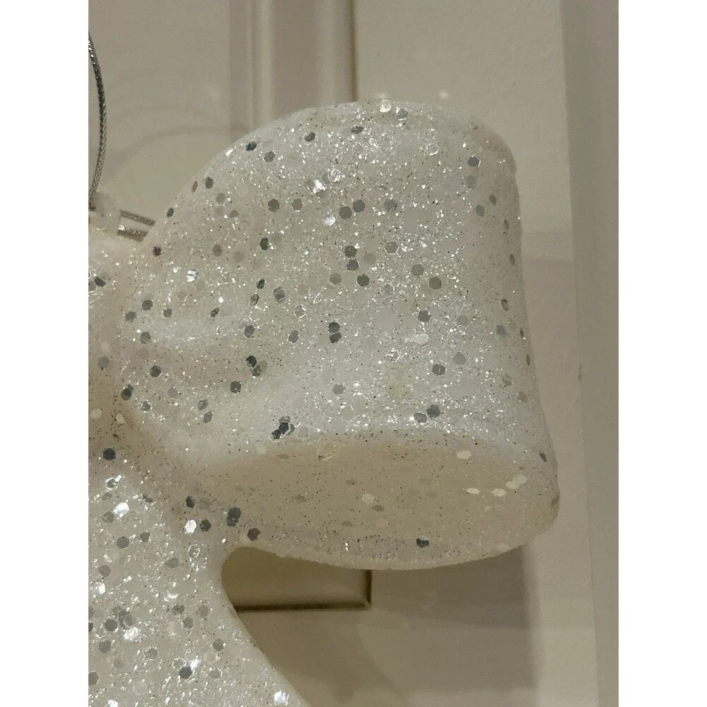 Ashland Christmas Jumbo Bow Ornament White Glitter Decorative 8”x 8